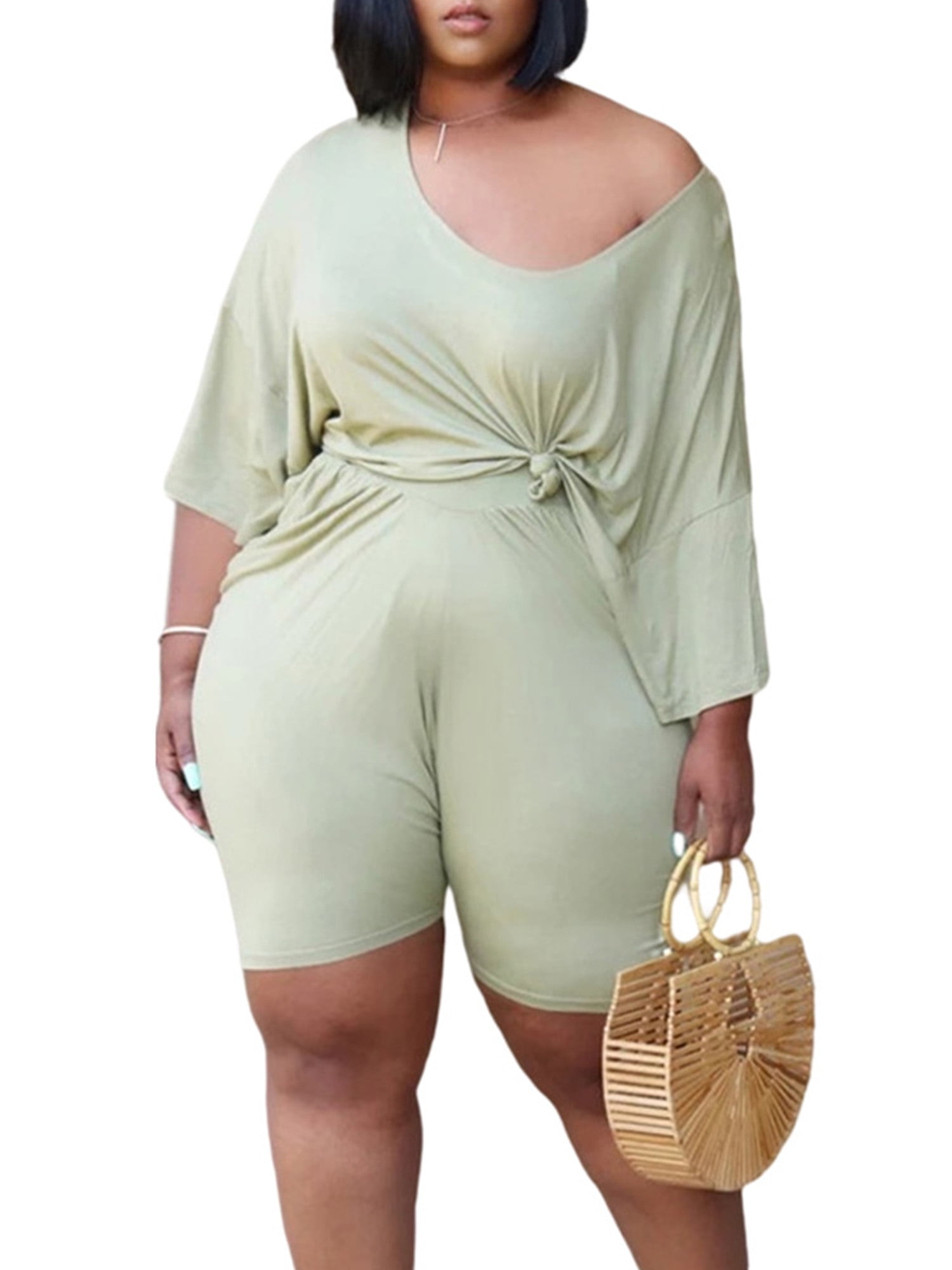 Avamo Women Plus Size Jogging Suit 2 Piece Outfits Puff Sleeve T-Shirt  Shorts with Pocket Tracksuit Lounge Set - Walmart.com